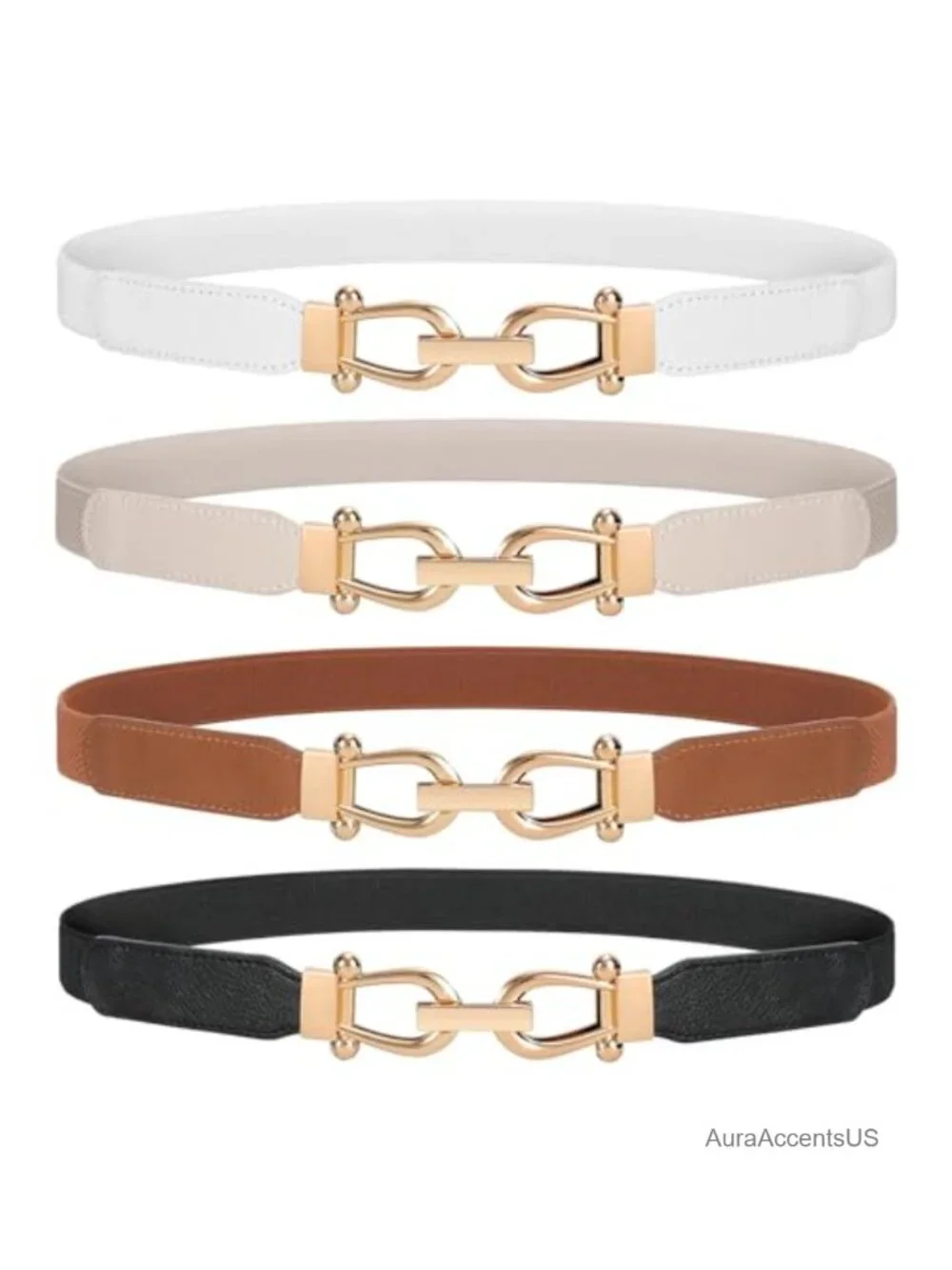 Stretchy Elastic Waist Belt Set - 4 Pack Gold Buckle Skinny Belts Women Fashion